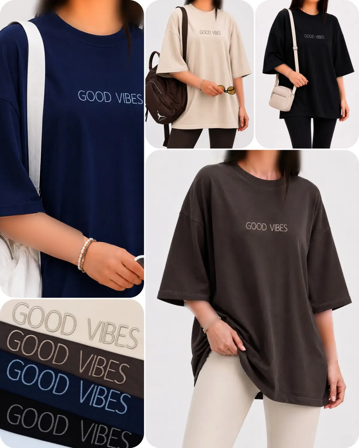 تیشرت لانگ باکسی GOOD VIBES